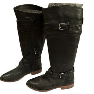 Ann Taylor Loft size 10 black leather  knee high riding boots  side zipper